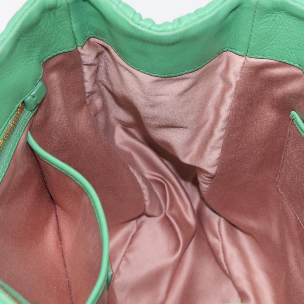 Miu Miu Matelasse Hand Bag Leather 2way Green Gold Auth 167731M