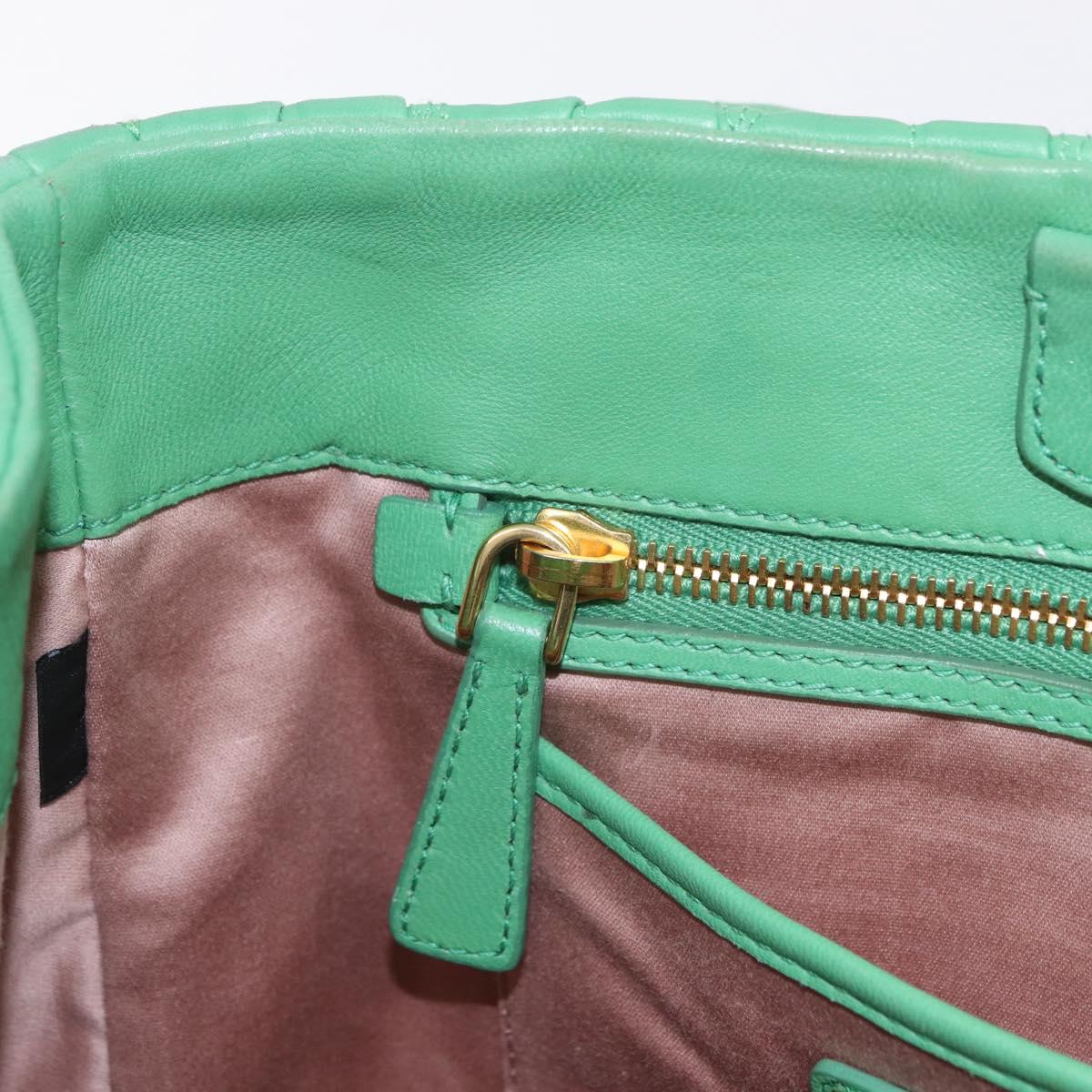 Miu Miu Matelasse Hand Bag Leather 2way Green Gold Auth 167731M