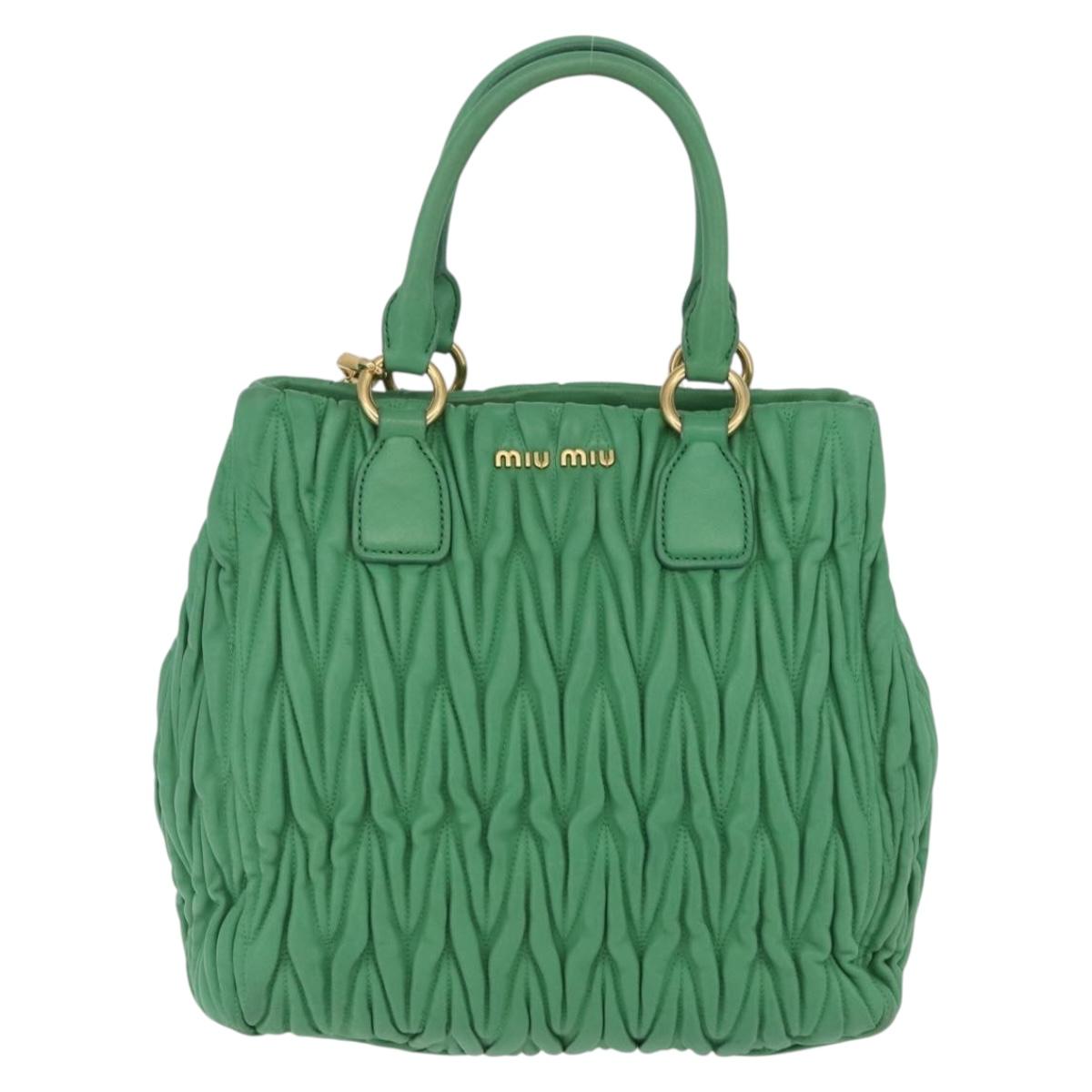 Miu Miu Matelasse Hand Bag Leather 2way Green Gold Auth 167731M
