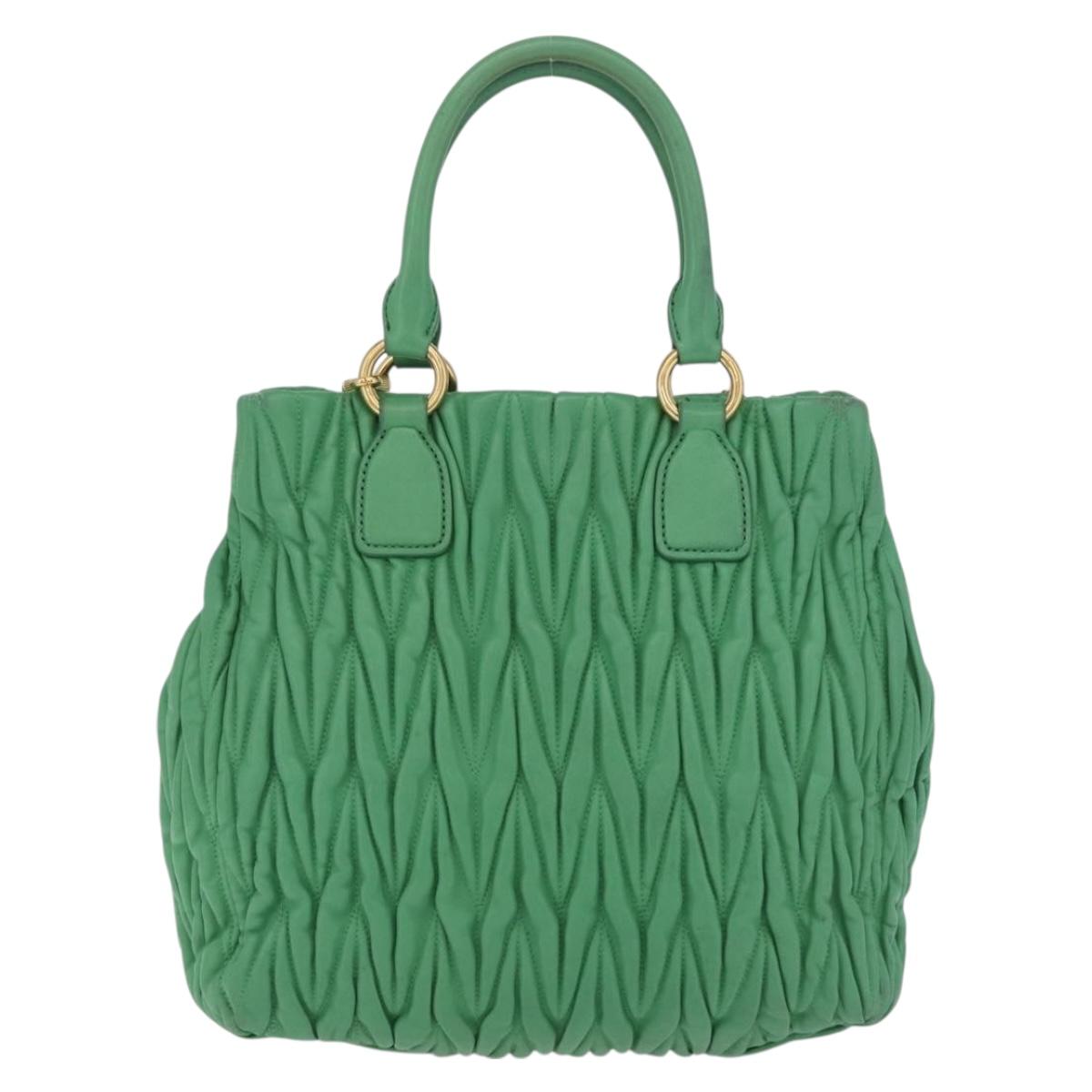 Miu Miu Matelasse Hand Bag Leather 2way Green Gold Auth 167731M