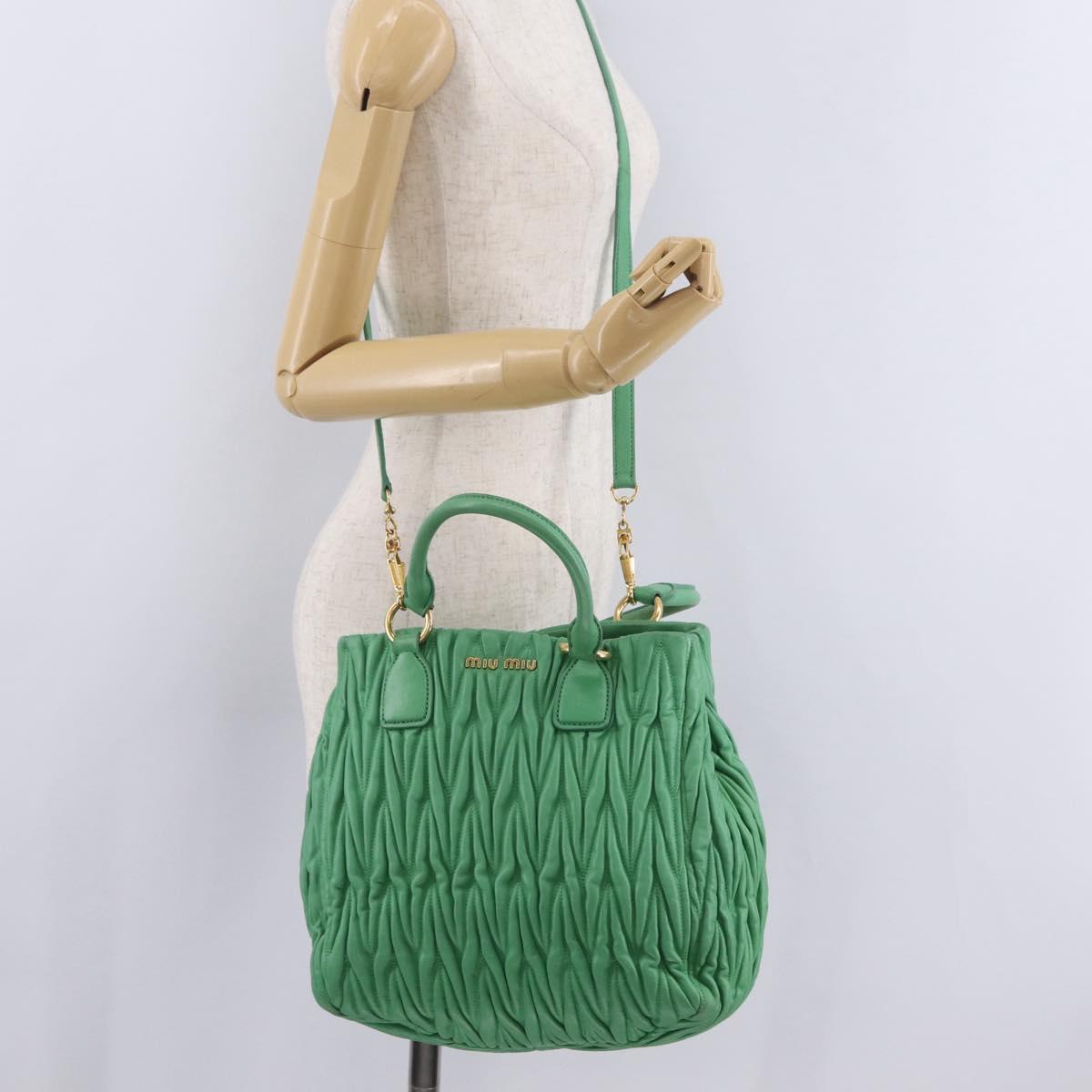 Miu Miu Matelasse Hand Bag Leather 2way Green Gold Auth 167731M
