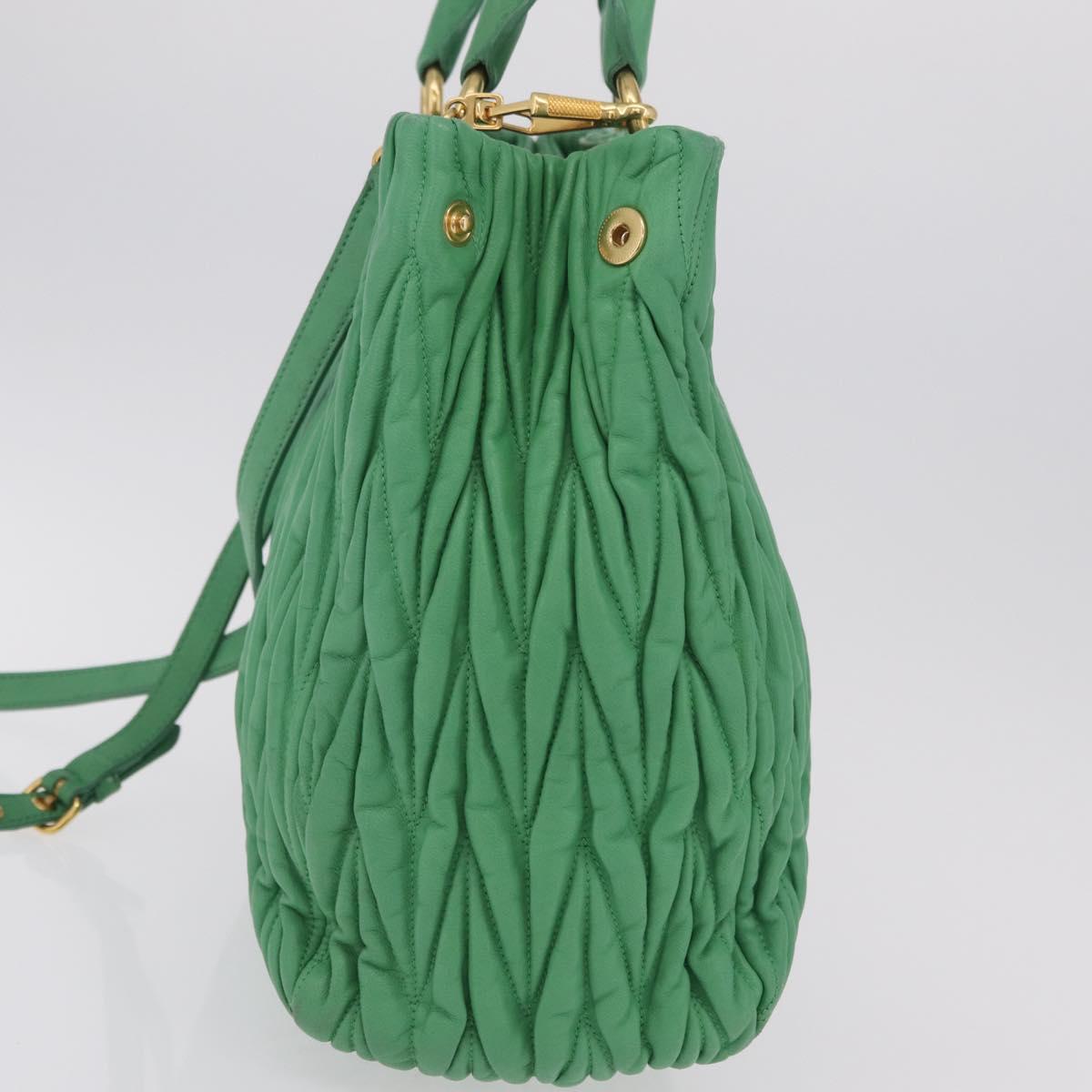 Miu Miu Matelasse Hand Bag Leather 2way Green Gold Auth 167731M