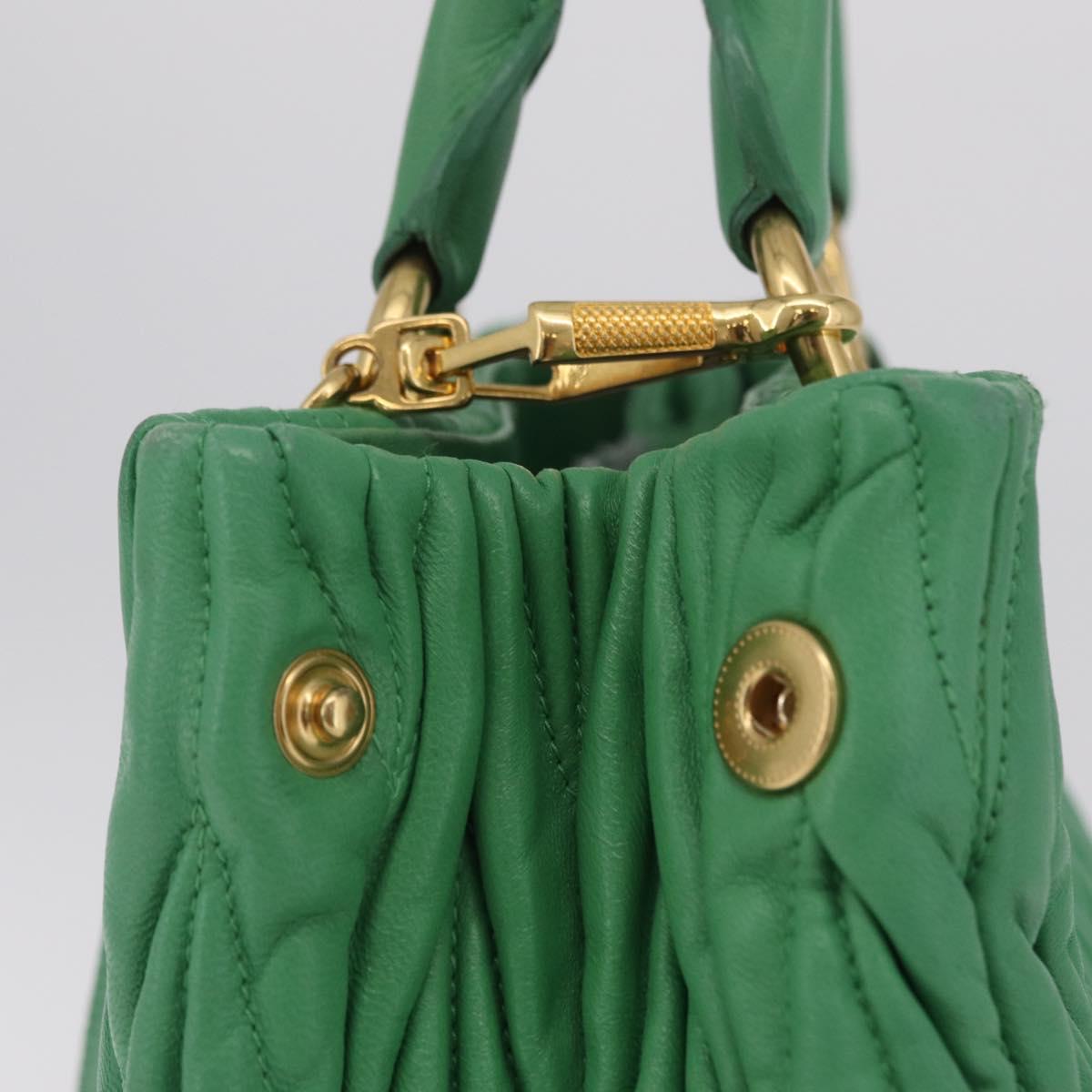Miu Miu Matelasse Hand Bag Leather 2way Green Gold Auth 167731M