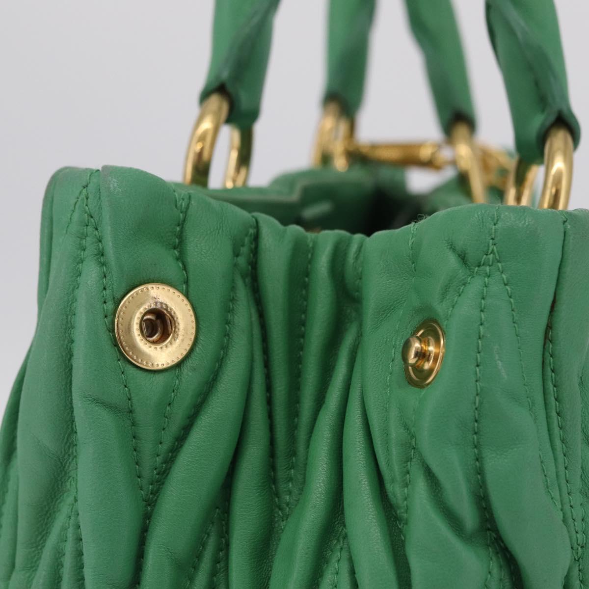 Miu Miu Matelasse Hand Bag Leather 2way Green Gold Auth 167731M