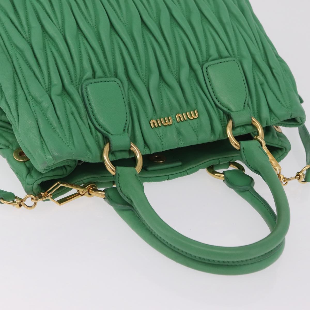 Miu Miu Matelasse Hand Bag Leather 2way Green Gold Auth 167731M