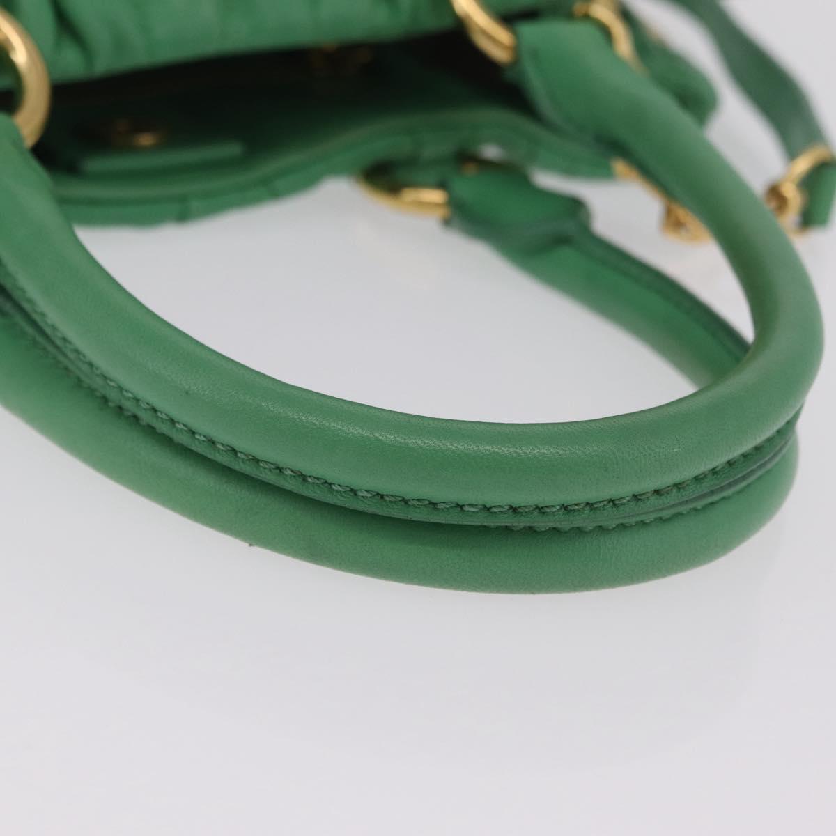 Miu Miu Matelasse Hand Bag Leather 2way Green Gold Auth 167731M