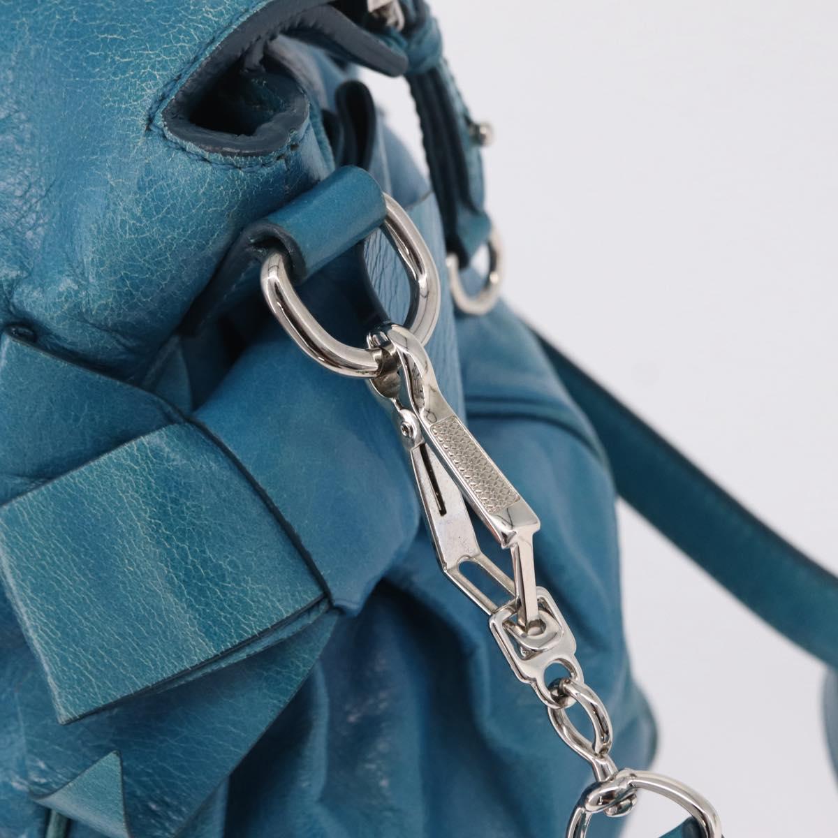 Miu Miu Hand Bag Leather 2way Blue Silver Auth 167732M
