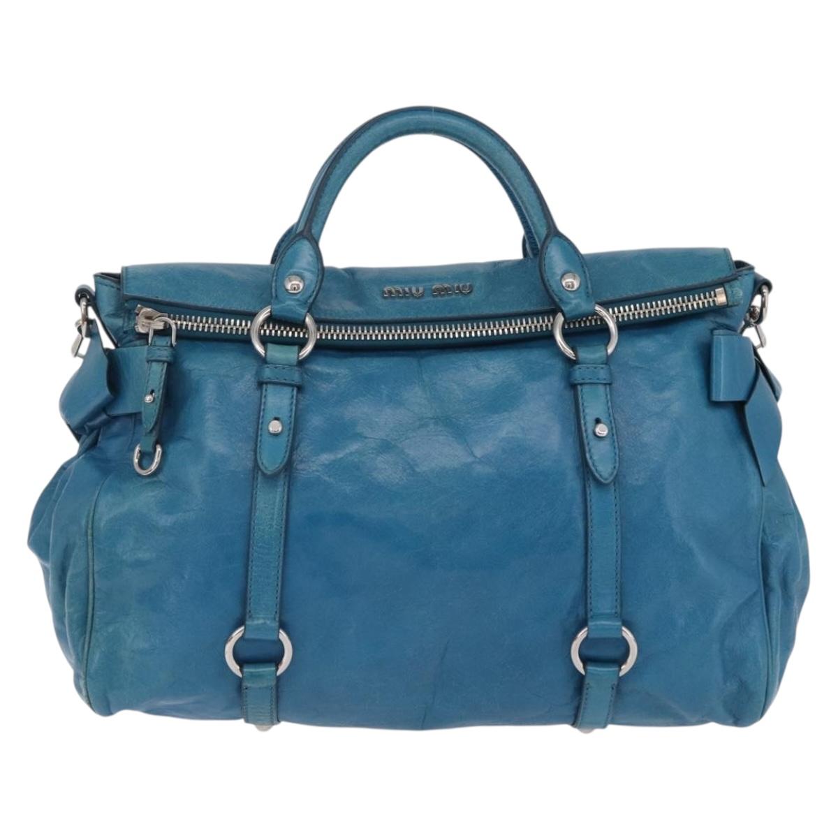 Miu Miu Hand Bag Leather 2way Blue Silver Auth 167732M