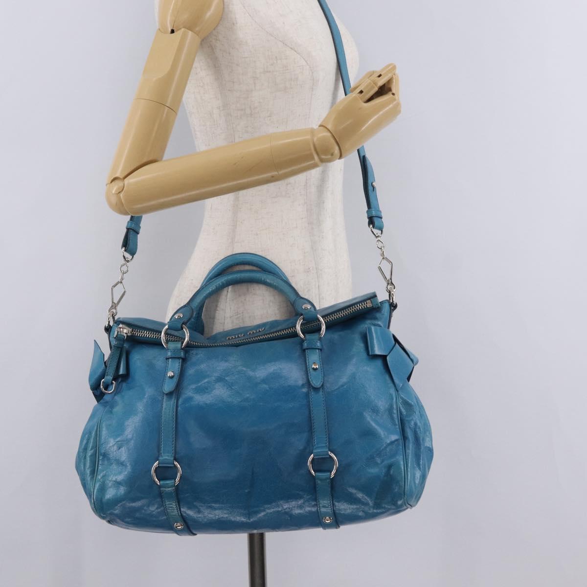 Miu Miu Hand Bag Leather 2way Blue Silver Auth 167732M