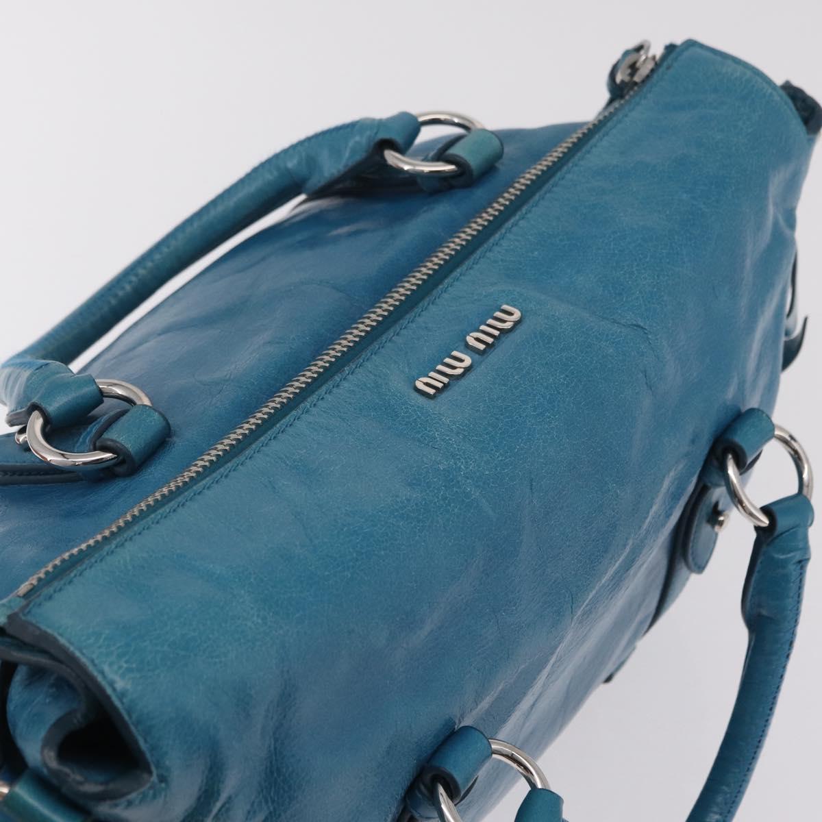 Miu Miu Hand Bag Leather 2way Blue Silver Auth 167732M