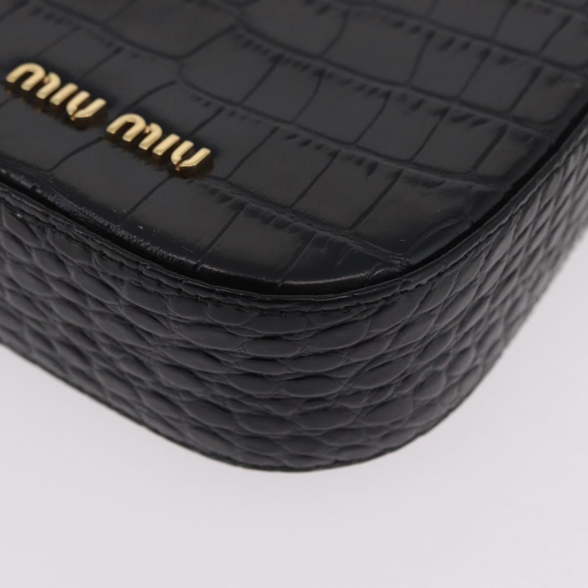Miu Miu Phone Shoulder Bag Leather Black Gold Auth 167733A