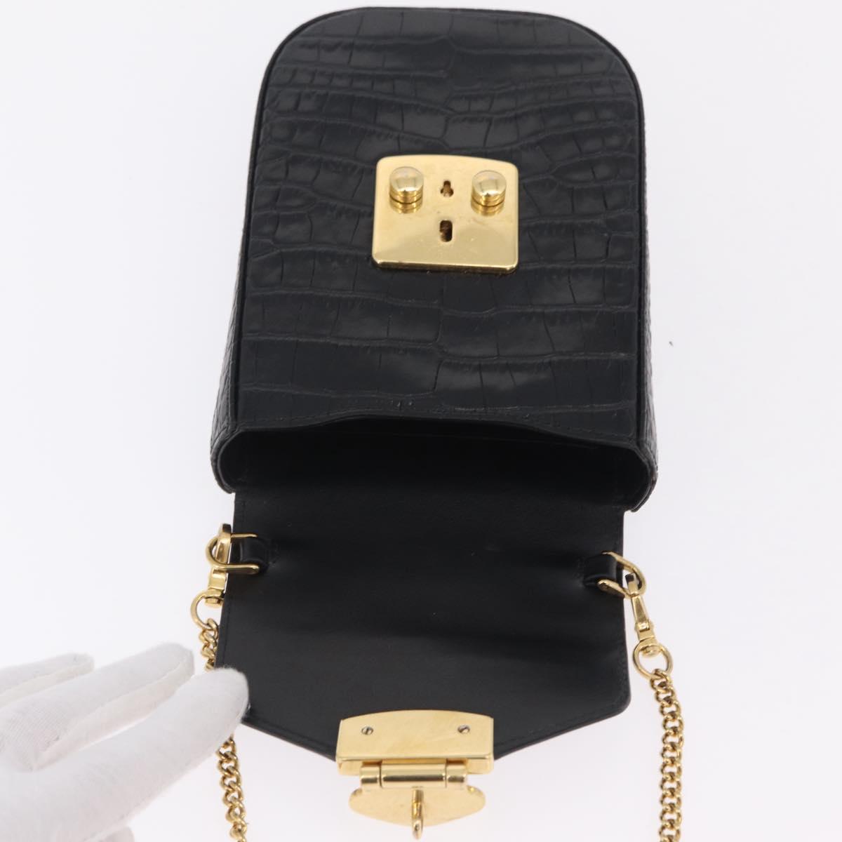 Miu Miu Phone Shoulder Bag Leather Black Gold Auth 167733A