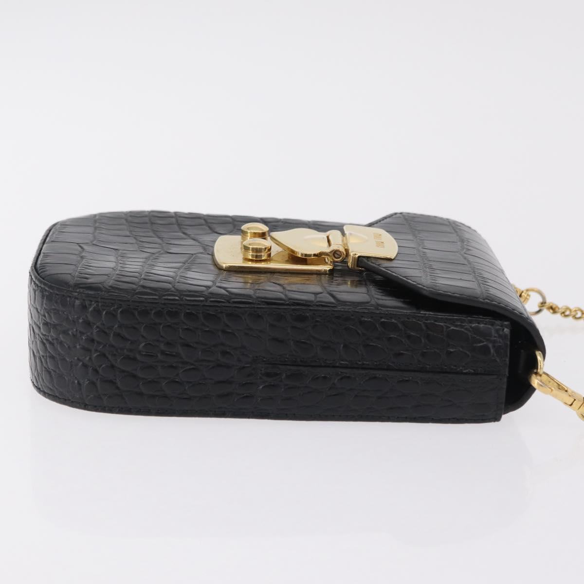 Miu Miu Phone Shoulder Bag Leather Black Gold Auth 167733A