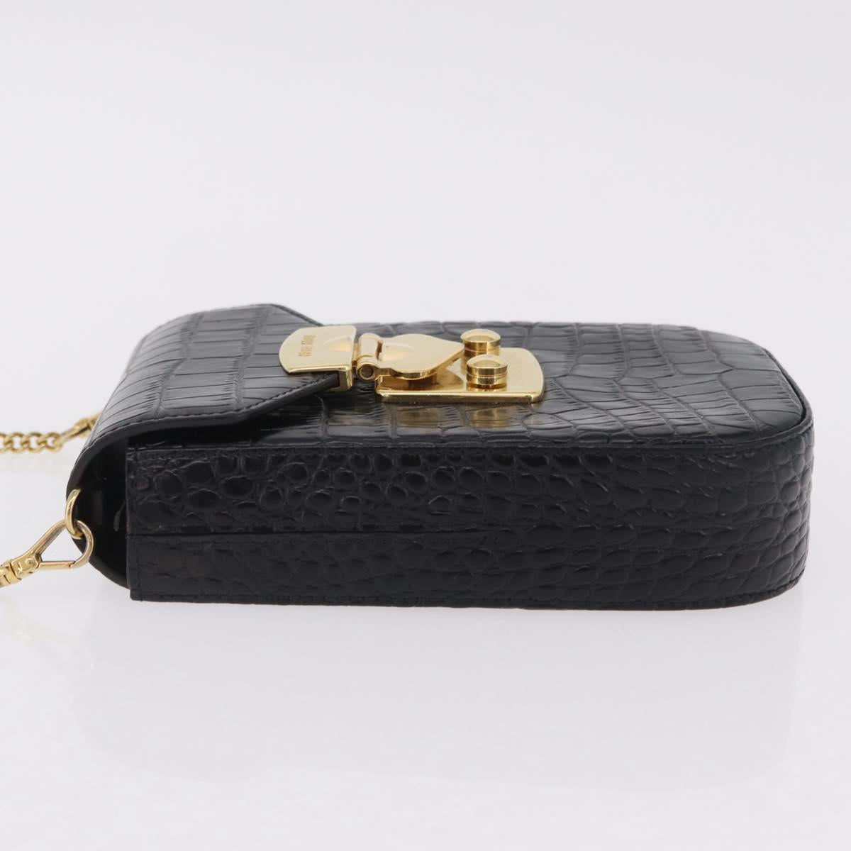 Miu Miu Phone Shoulder Bag Leather Black Gold Auth 167733A