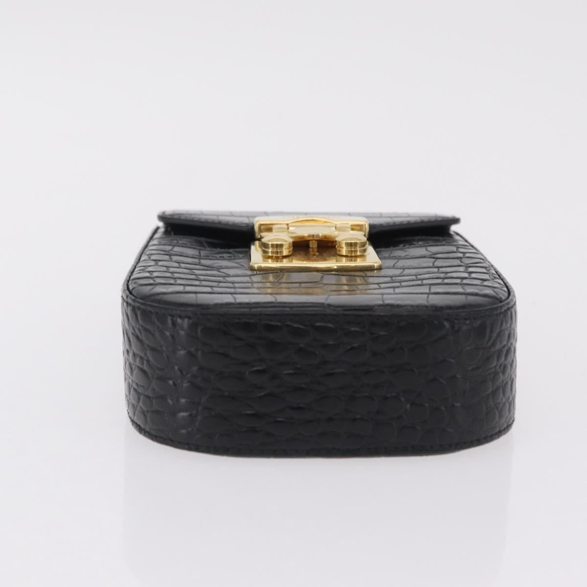 Miu Miu Phone Shoulder Bag Leather Black Gold Auth 167733A
