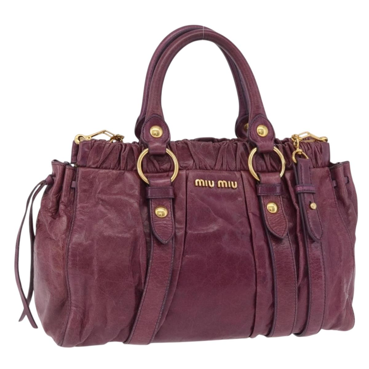 Miu Miu Hand Bag Leather 2way Purple Gold Auth 167734M