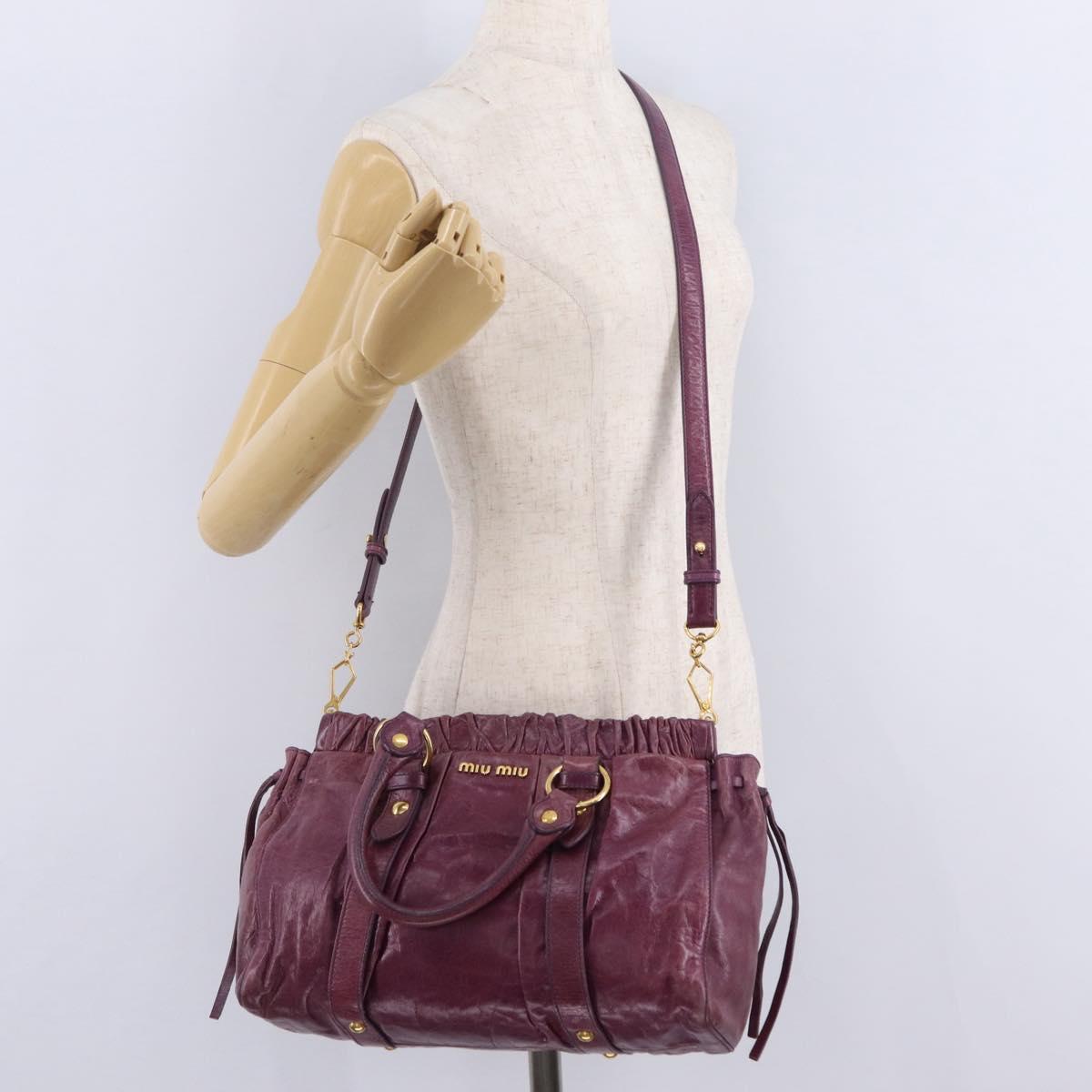 Miu Miu Hand Bag Leather 2way Purple Gold Auth 167734M