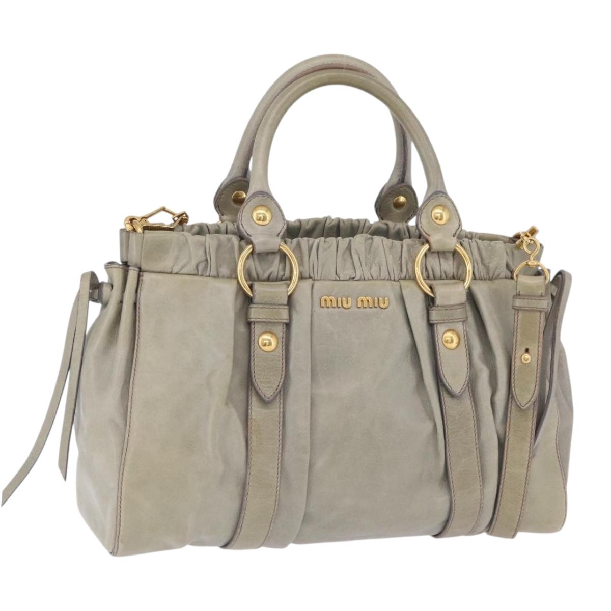 Miu Miu Hand Bag Leather 2way Gray Gold Auth 167735M