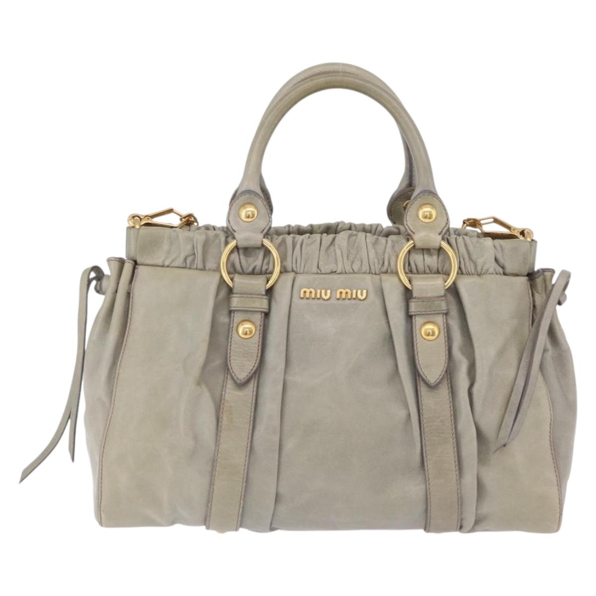 Miu Miu Hand Bag Leather 2way Gray Gold Auth 167735M