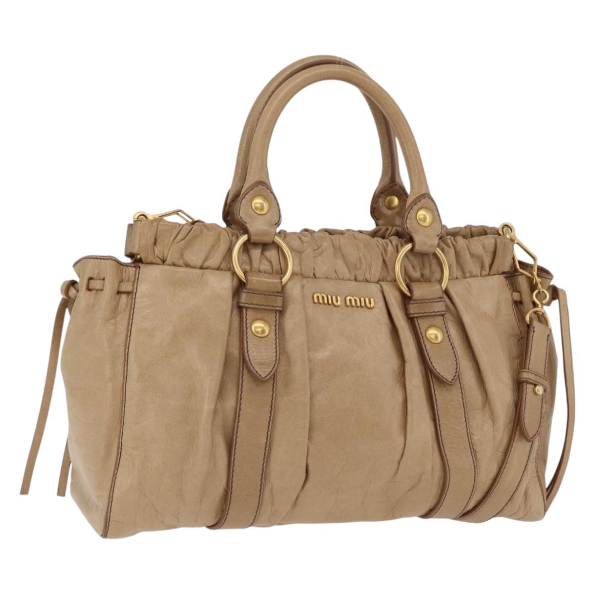 Miu Miu Hand Bag Leather 2way Beige Gold Auth 167736M