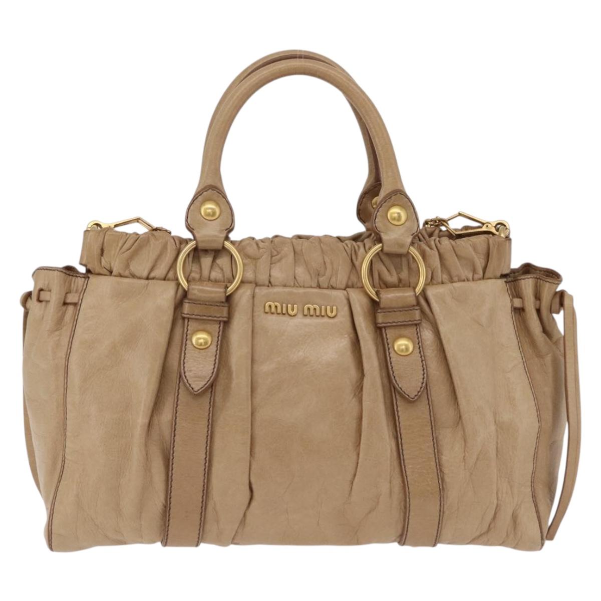 Miu Miu Hand Bag Leather 2way Beige Gold Auth 167736M