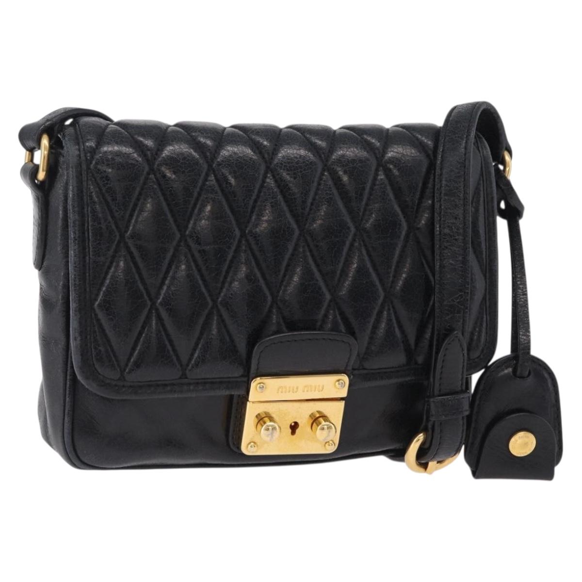 Miu Miu Shoulder Bag Leather Black Gold Auth 167737A