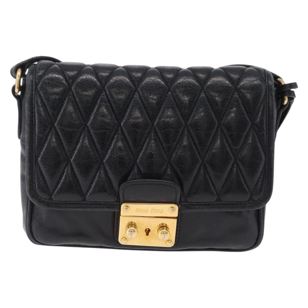 Miu Miu Shoulder Bag Leather Black Gold Auth 167737A