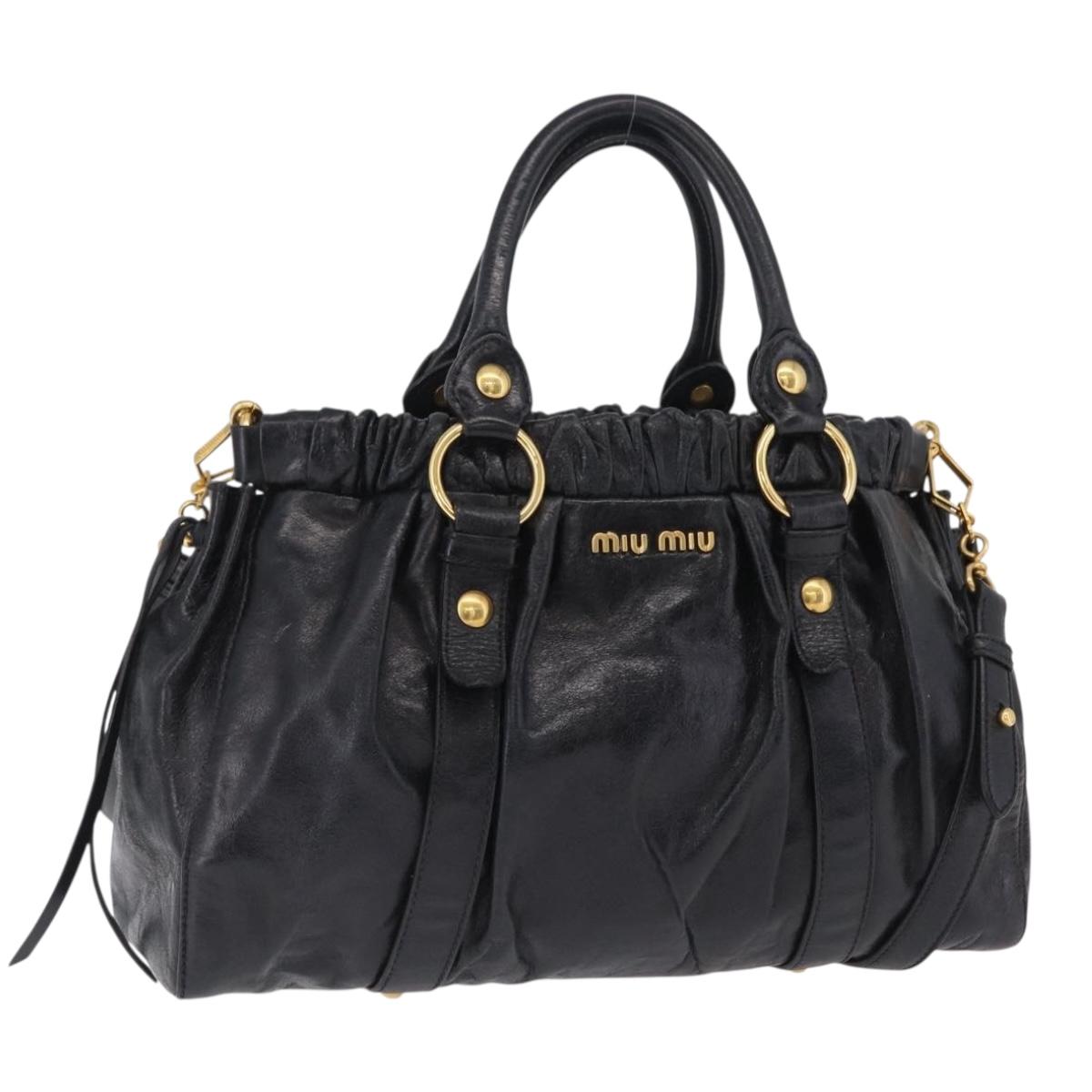Miu Miu Hand Bag Leather 2way Black Gold Auth 167738SAM
