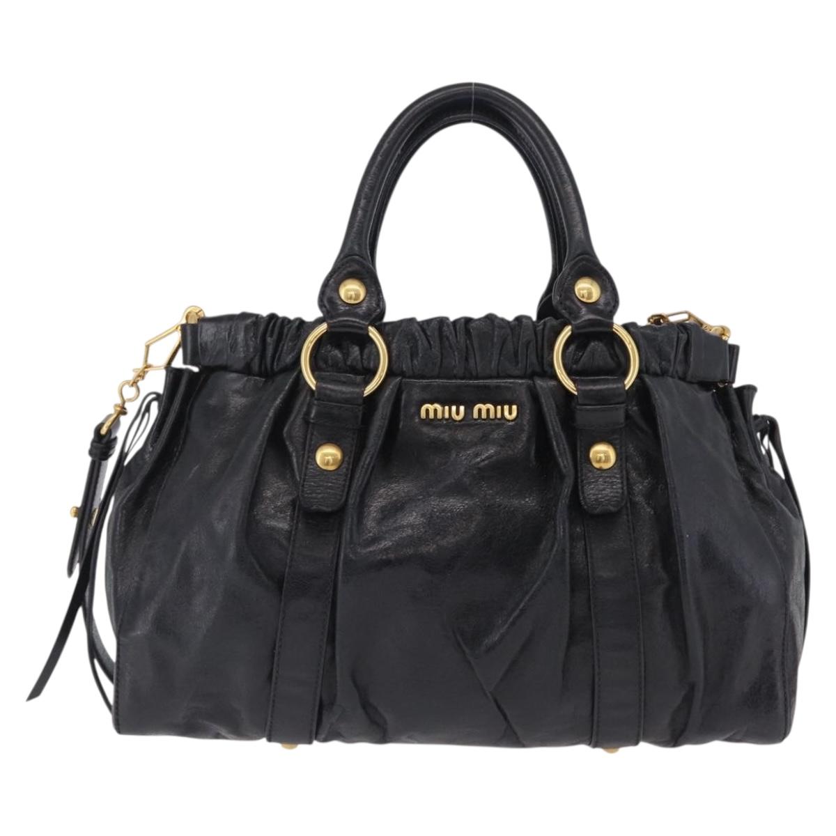 Miu Miu Hand Bag Leather 2way Black Gold Auth 167738SAM