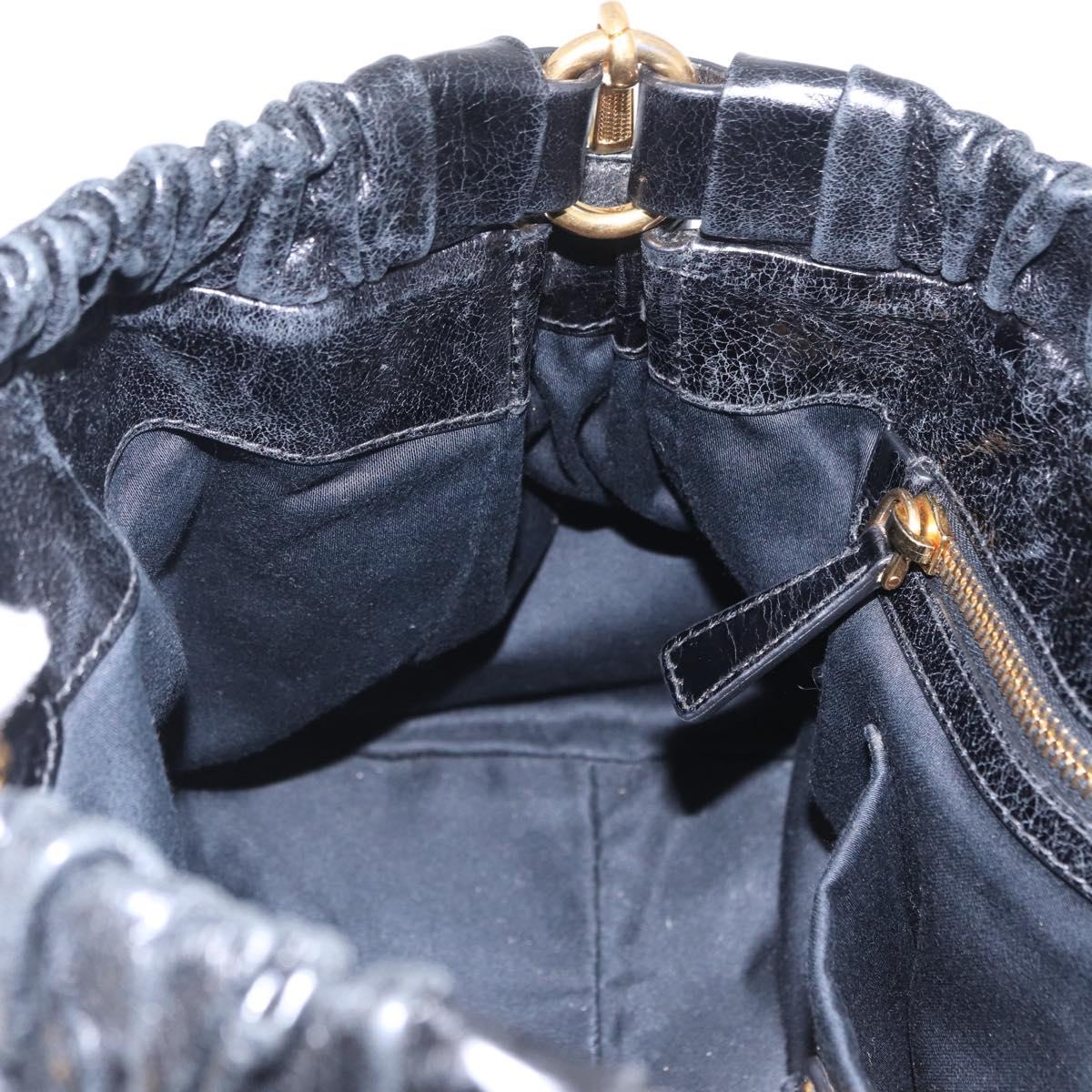 Miu Miu Hand Bag Leather 2way Black Gold Auth 167738SAM