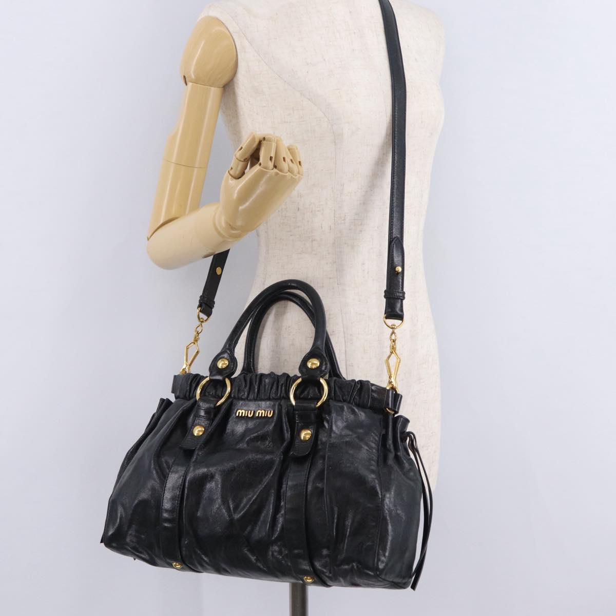 Miu Miu Hand Bag Leather 2way Black Gold Auth 167738SAM