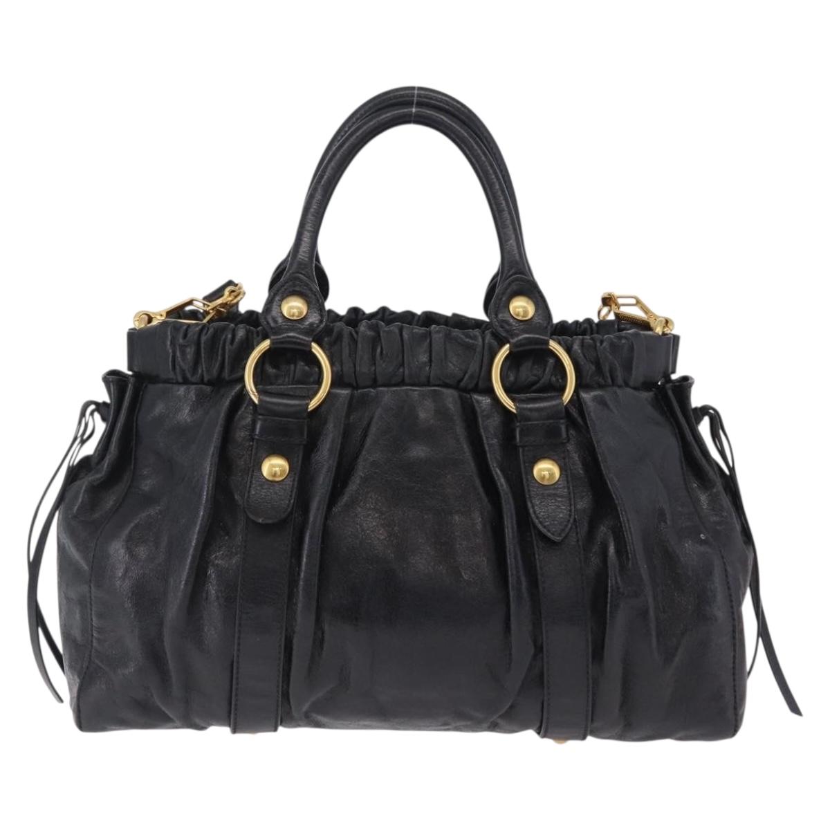 Miu Miu Hand Bag Leather 2way Black Gold Auth 167738SAM