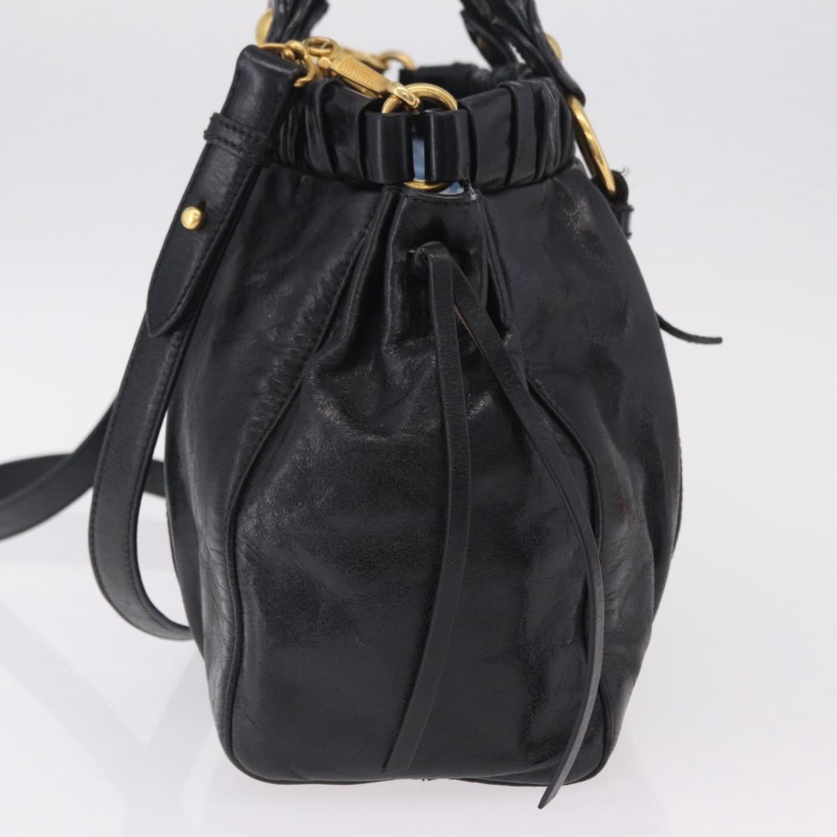 Miu Miu Hand Bag Leather 2way Black Gold Auth 167738SAM