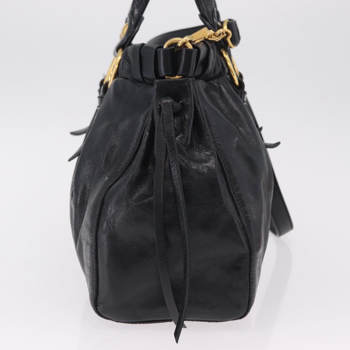 Miu Miu Hand Bag Leather 2way Black Gold Auth 167738SAM