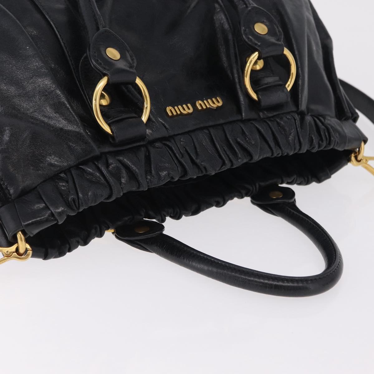 Miu Miu Hand Bag Leather 2way Black Gold Auth 167738SAM
