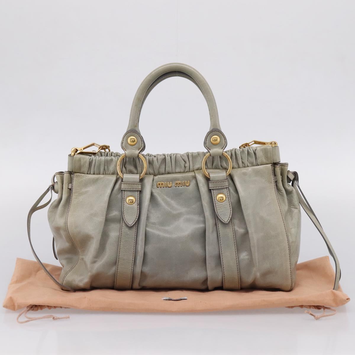 Miu Miu Hand Bag Leather 2way Gray Gold Auth 167739M