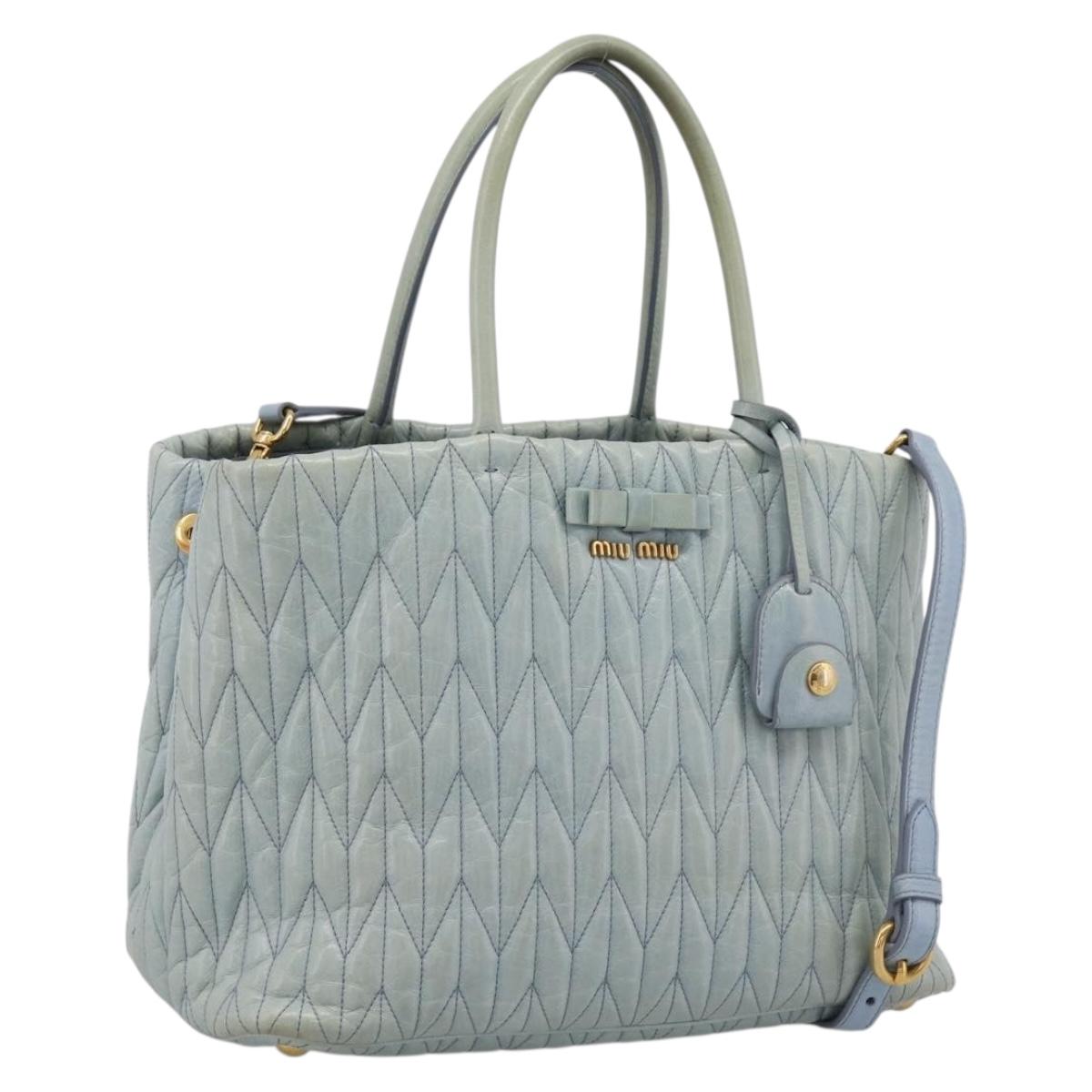 Miu Miu Matelasse Hand Bag Leather 2way Light Blue Gold Auth 167740A