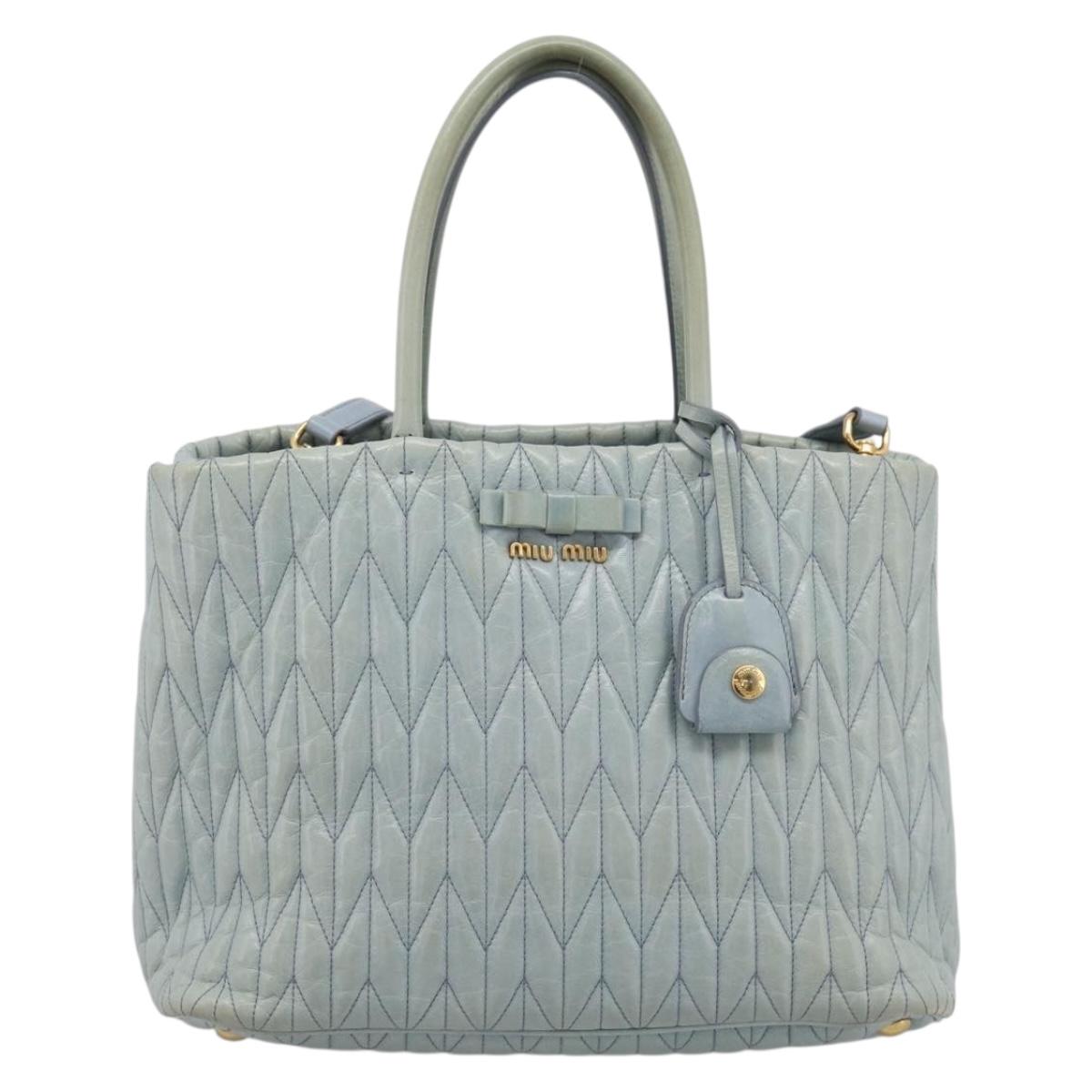 Miu Miu Matelasse Hand Bag Leather 2way Light Blue Gold Auth 167740A