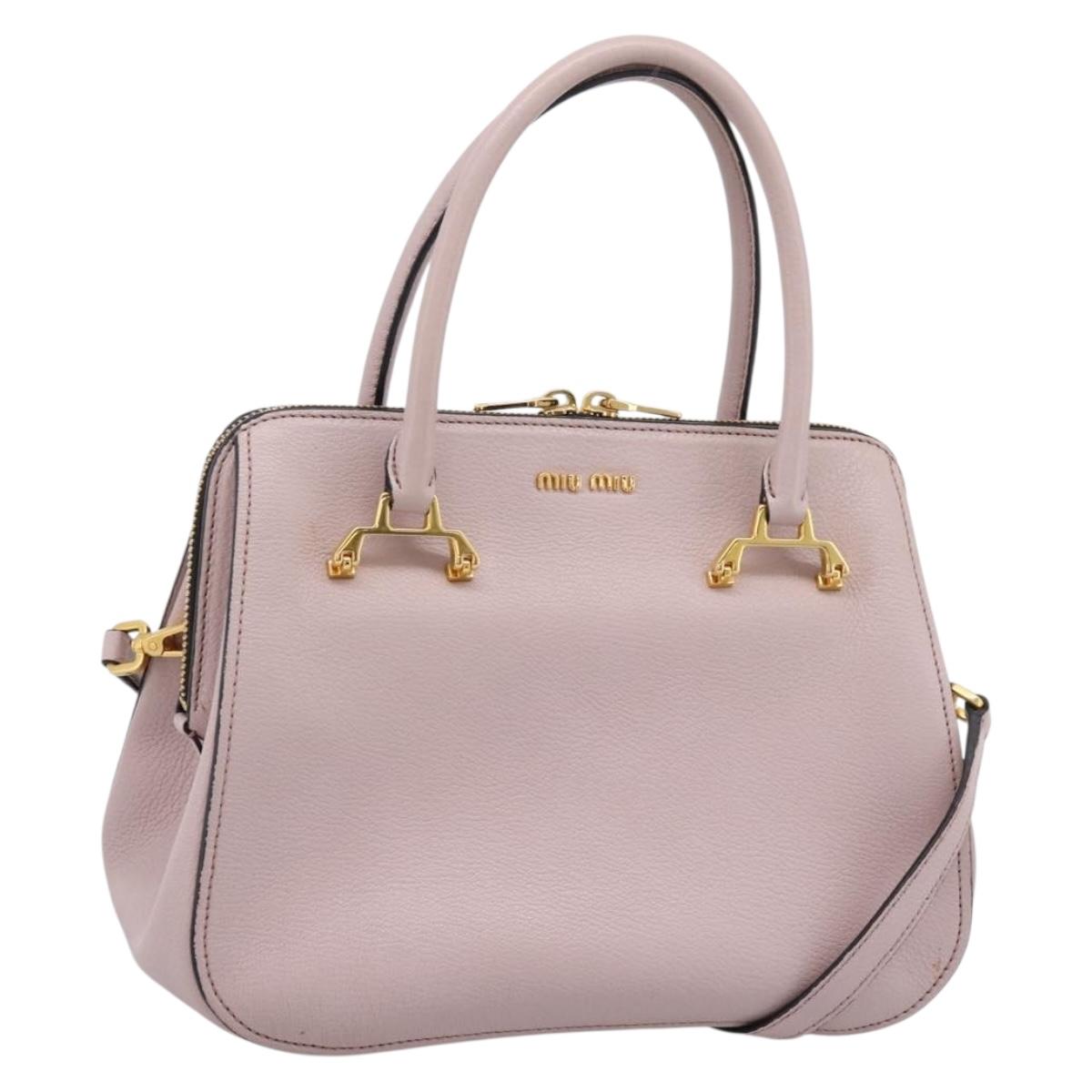 Miu Miu Hand Bag Leather 2way Pink Gold Tone Auth 167741M