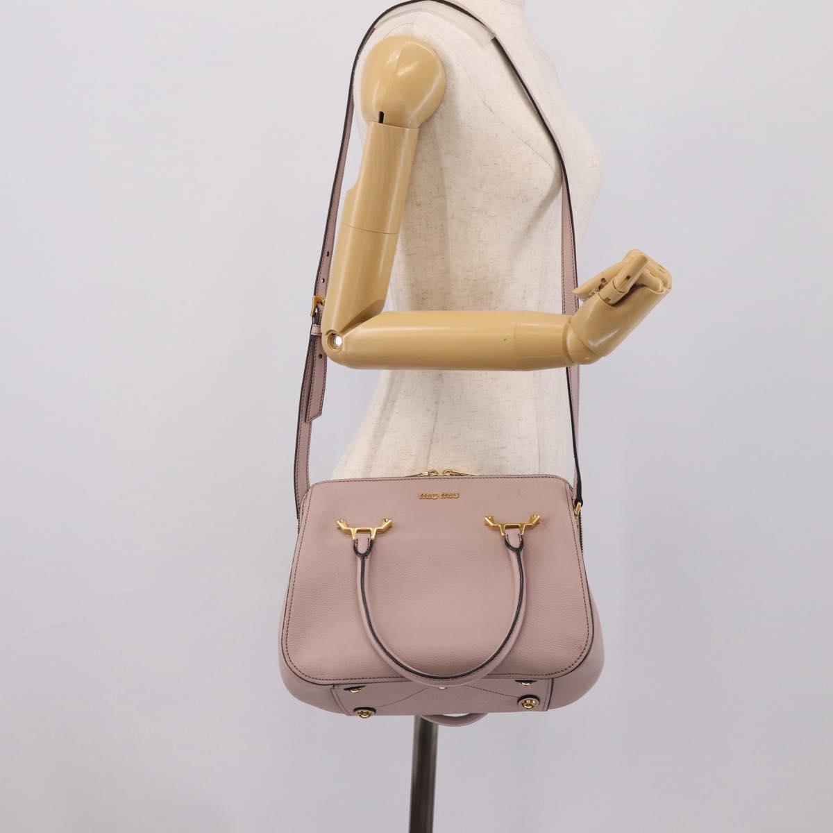 Miu Miu Hand Bag Leather 2way Pink Gold Tone Auth 167741M