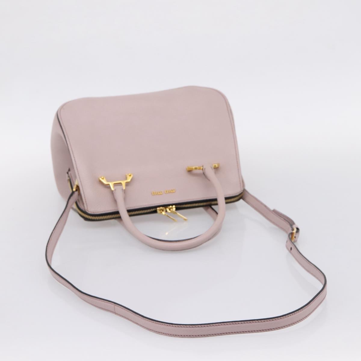 Miu Miu Hand Bag Leather 2way Pink Gold Tone Auth 167741M