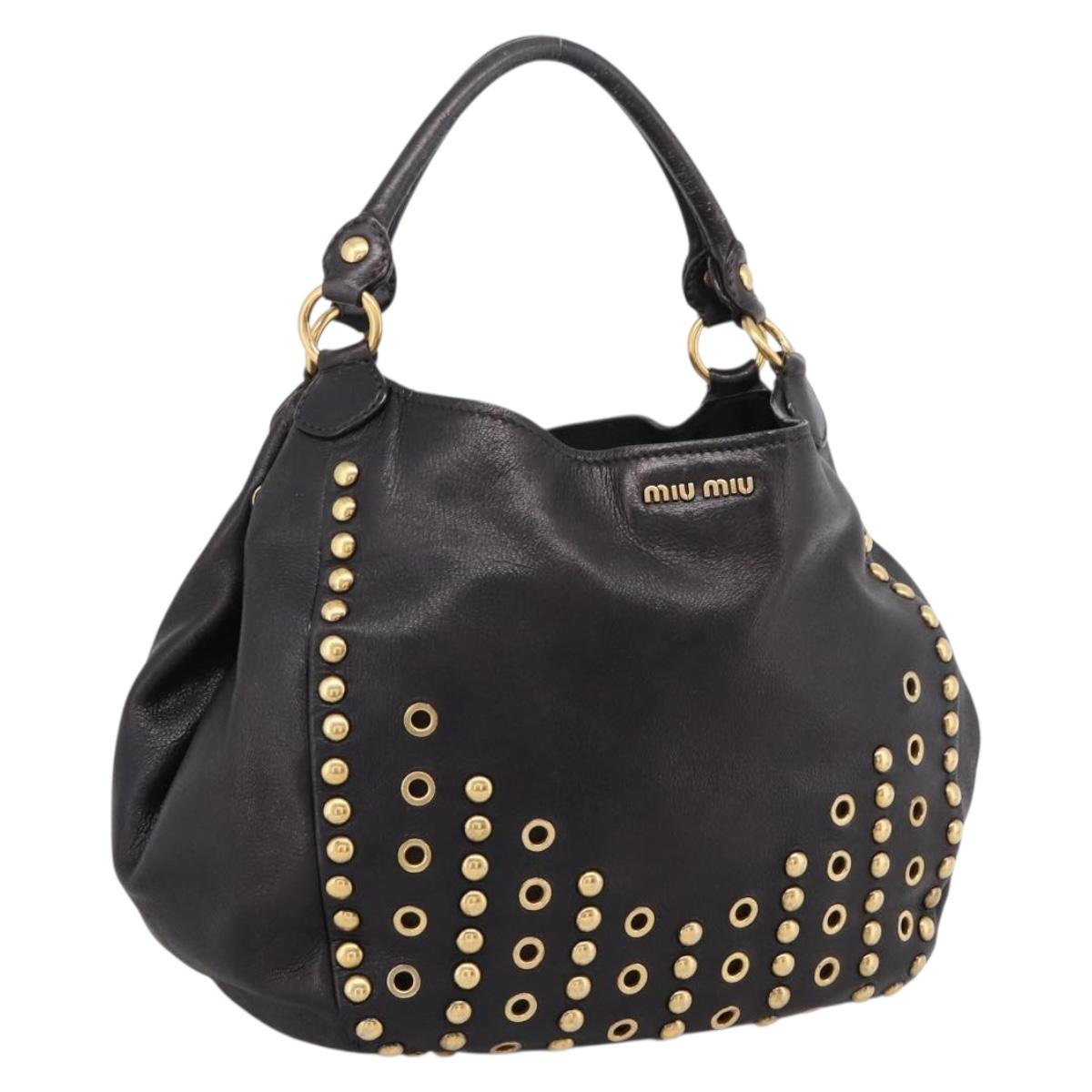 Miu Miu Shoulder Bag Leather Black Gold Tone Auth 167742M
