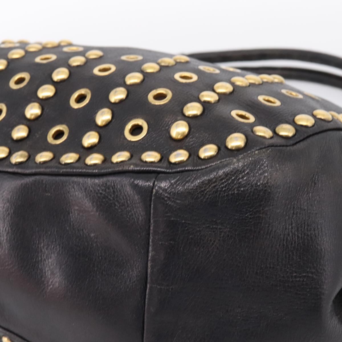 Miu Miu Shoulder Bag Leather Black Gold Tone Auth 167742M