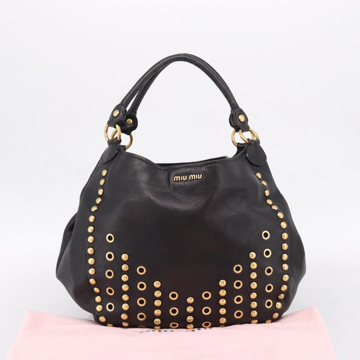 Miu Miu Shoulder Bag Leather Black Gold Tone Auth 167742M