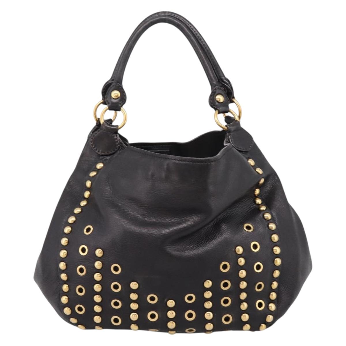 Miu Miu Shoulder Bag Leather Black Gold Tone Auth 167742M
