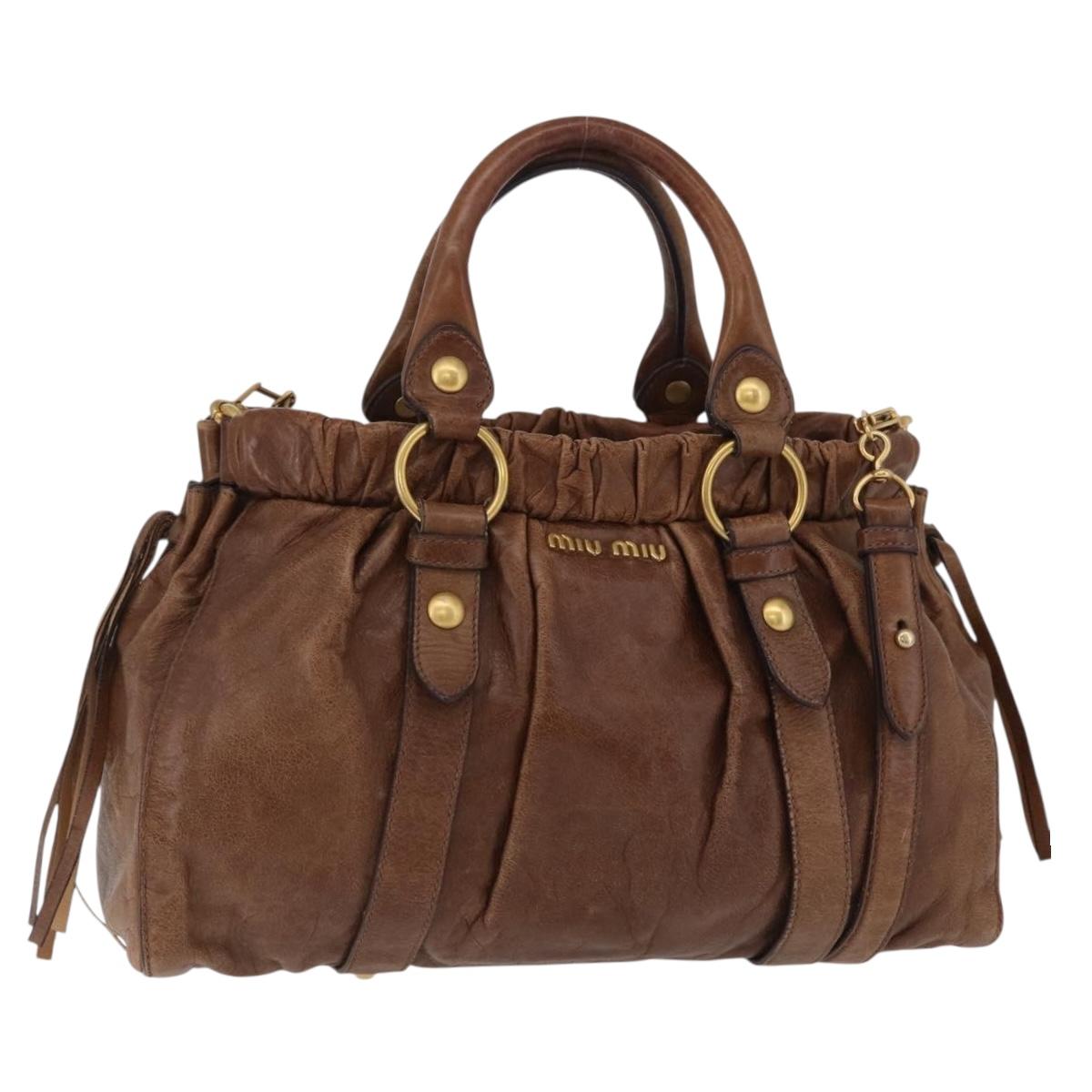 Miu Miu Hand Bag Leather 2way Brown Gold Auth 167743M