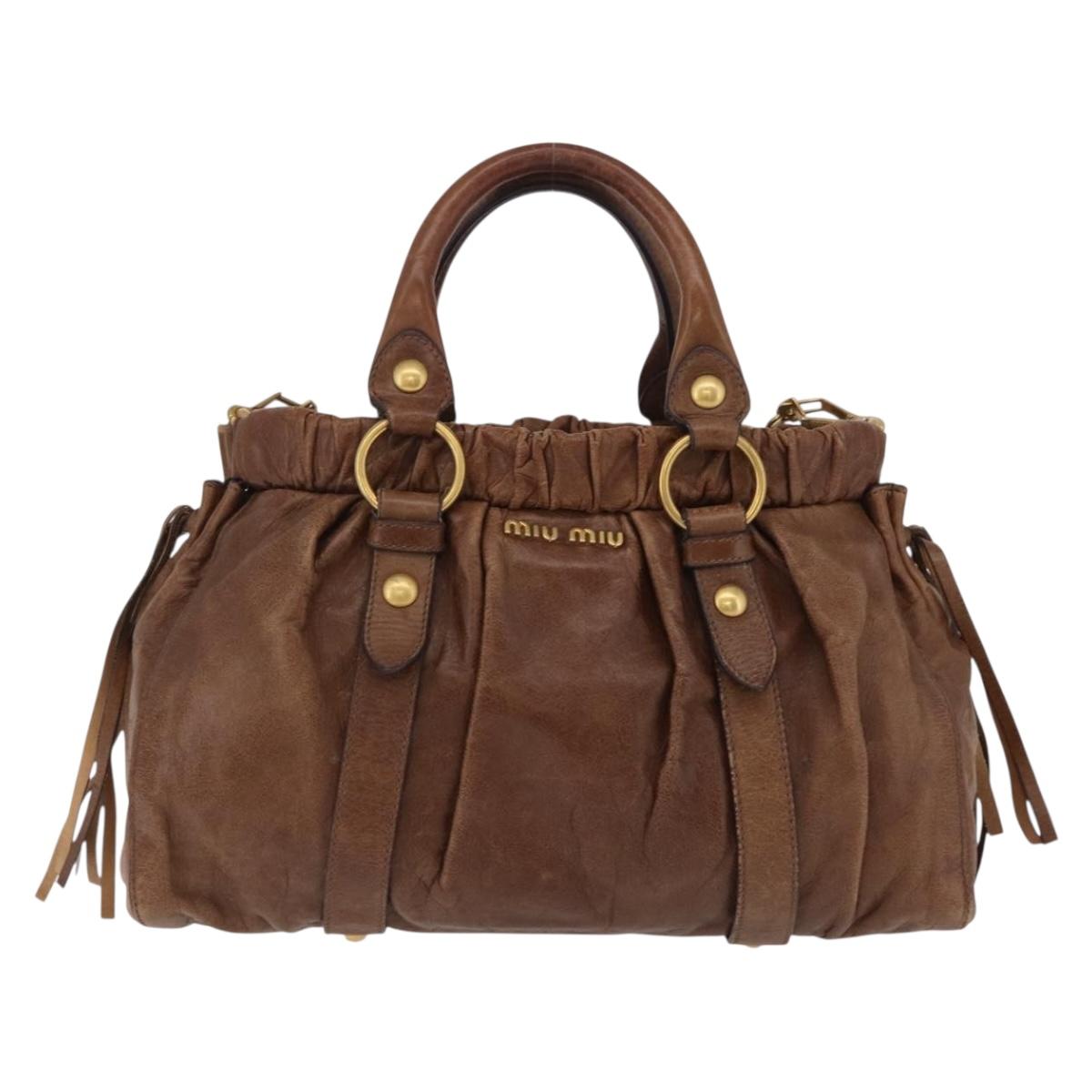 Miu Miu Hand Bag Leather 2way Brown Gold Auth 167743M