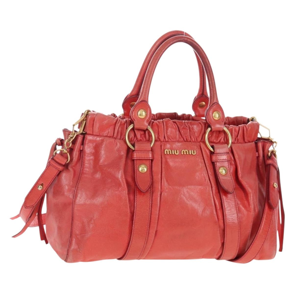 Miu Miu Hand Bag Leather 2way Orange Gold Auth 167744M