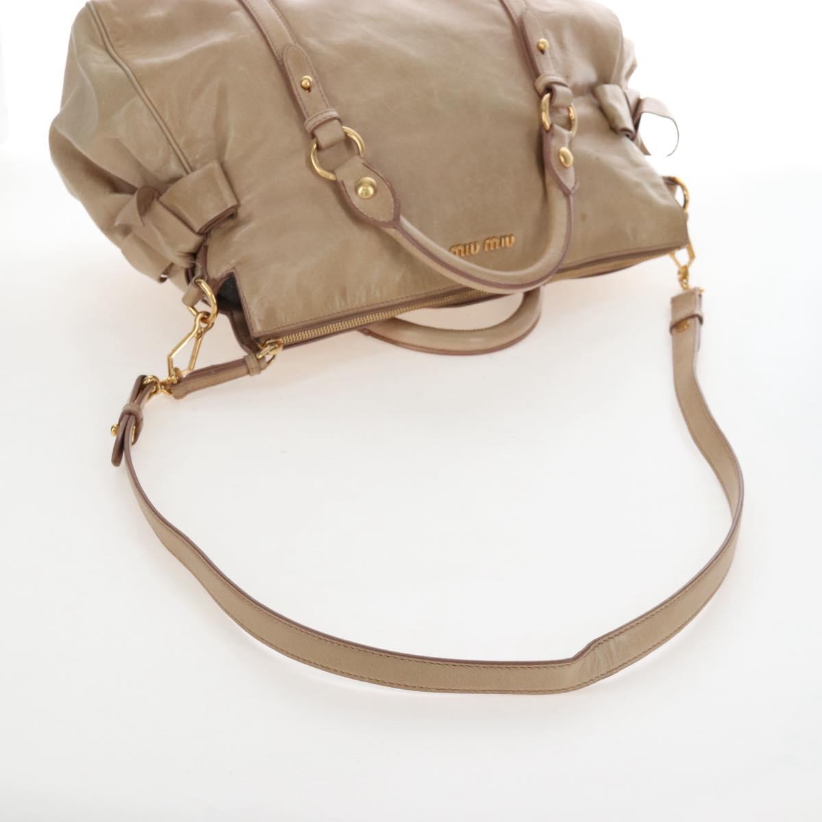 Miu Miu Hand Bag Leather 2way Beige Gold Auth 167748M