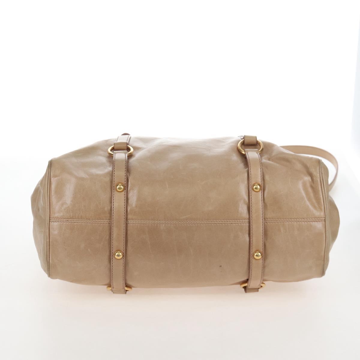 Miu Miu Hand Bag Leather 2way Beige Gold Auth 167748M